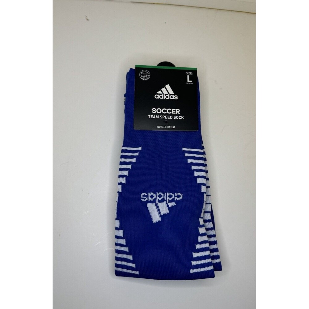 Adidas Team Speed Soccer Socks Blue SZ Large (Shoe Size M 9-13, W 10-12)